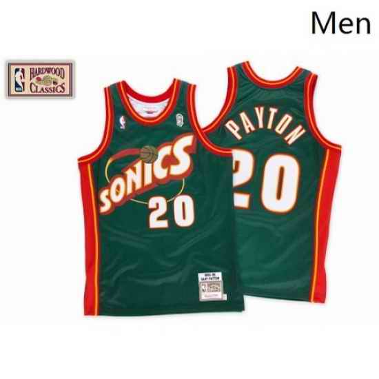 Mens Mitchell and Ness Oklahoma City Thunder 20 Gary Payton Authentic Green SuperSonics Throwback NBA Jersey